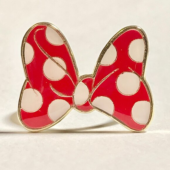 Vintage Disney Minnie Mouse Bow Ring Size 7 8 Red Dots Signed Adjustable Enamel - Picture 4 of 13